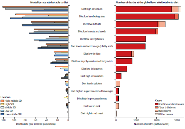 195个国家和地区饮食结构造成的死亡率和疾病负担