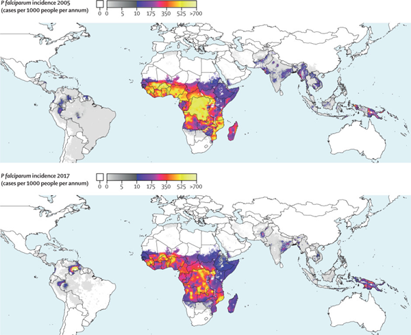 2000-2017年全球恶性疟原虫的患病、发病率和死亡率现状地图