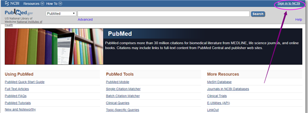 打开PubMed网站，进入登录界面