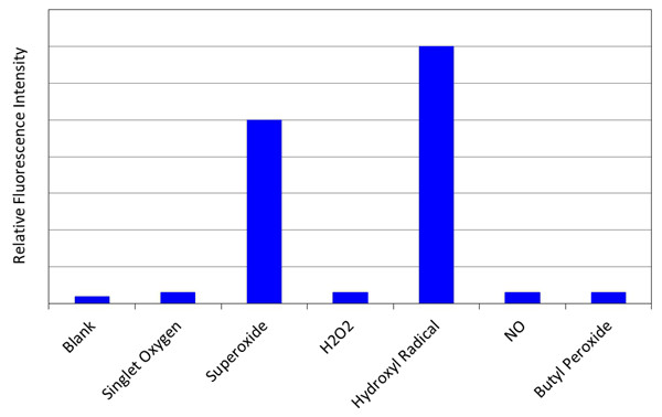 ROS Brite 700对PBS缓冲液（pH 7.2）中不同活性氧的荧光响应